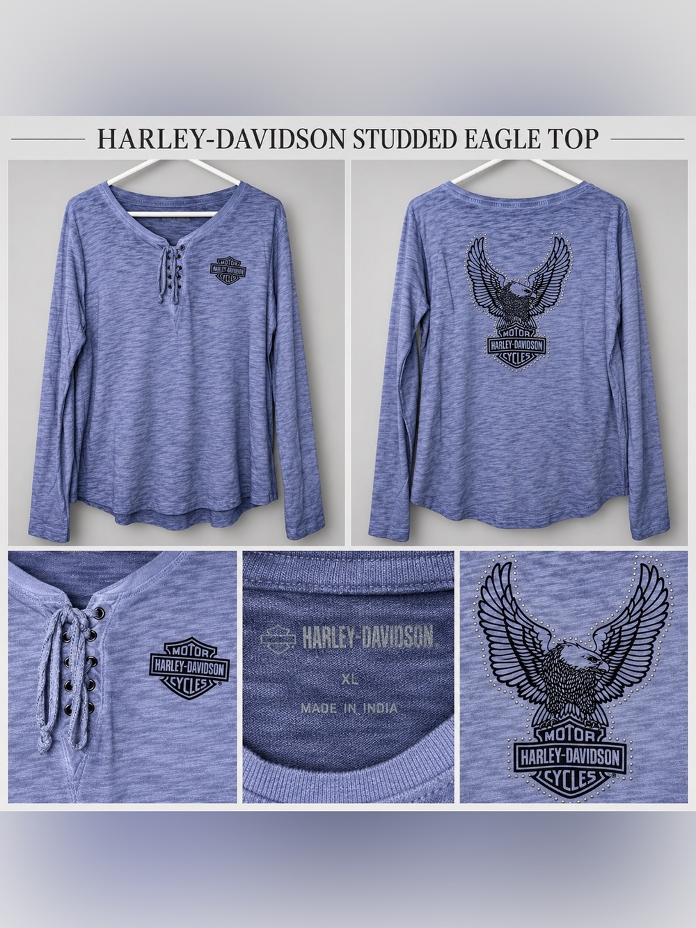 Harley-Davidson Studded Eagle Lace-Up Long Sleeve Top Purple XL